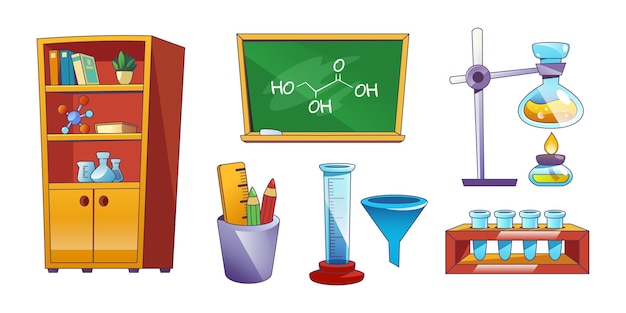 Ensemble D'éléments De La Salle De Classe De Chimie