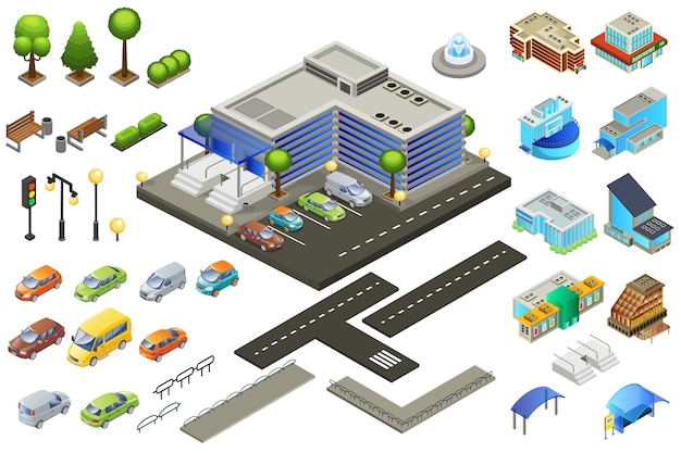 Vecteur gratuit ensemble d'éléments de supermarché isométrique