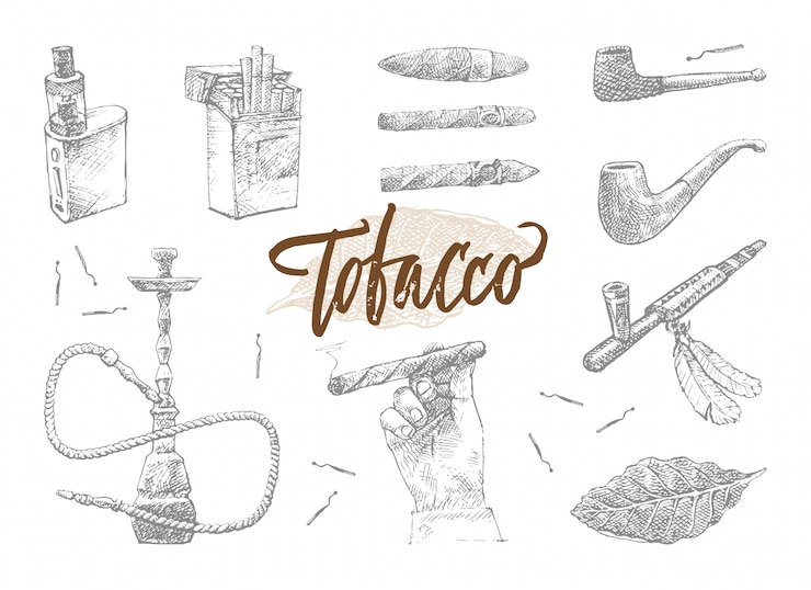 Vecteur gratuit ensemble d'éléments de tabac dessinés à la main