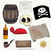 Vecteur gratuit ensemble d'éléments tirés à la main par des pirates