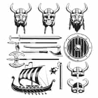 Vecteur gratuit ensemble d'éléments viking vintage