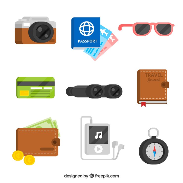 Vecteur gratuit ensemble d&#39;éléments de voyage dans un style plat