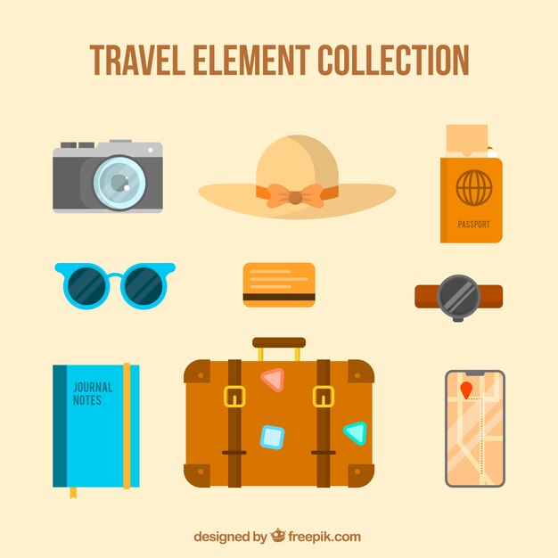 Ensemble d&#39;éléments de voyage dans un style plat