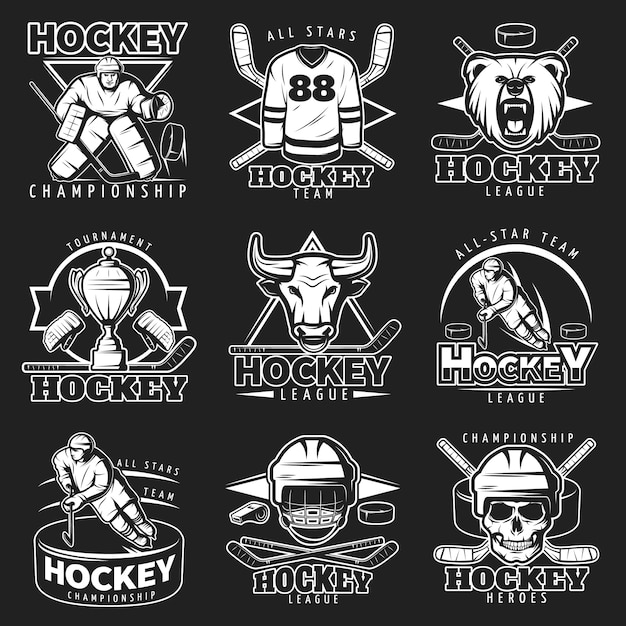Vecteur gratuit ensemble d'emblème de la ligue de hockey