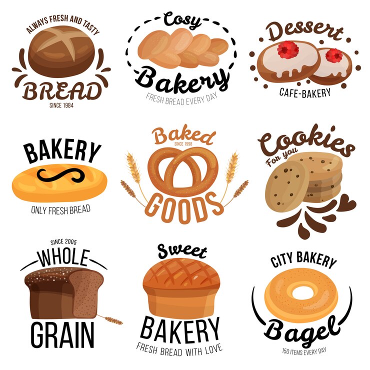 Vecteur gratuit ensemble d'emblèmes de boulangerie
