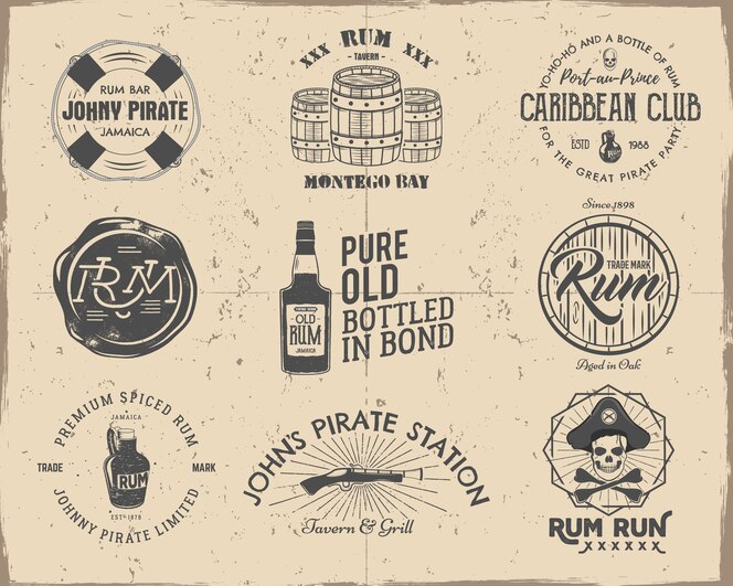 Ensemble D Emblemes De Pirate Et De Rhum Fabriques A La Main Vintage Etiquettes Logos Vecteur Premium Ensemble D Emblemes De Pirate Et De Rhum Fabriques A La Main Vintage Etiquettes Logos Vecteur Premium