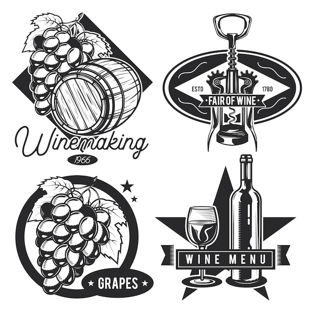 Vecteur gratuit ensemble d'emblèmes de vin vintage