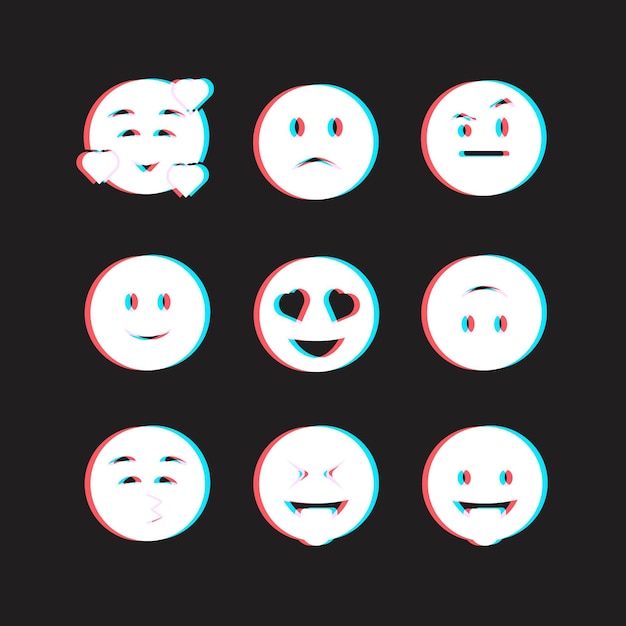 Vecteur gratuit ensemble d'emojis glitch créatif