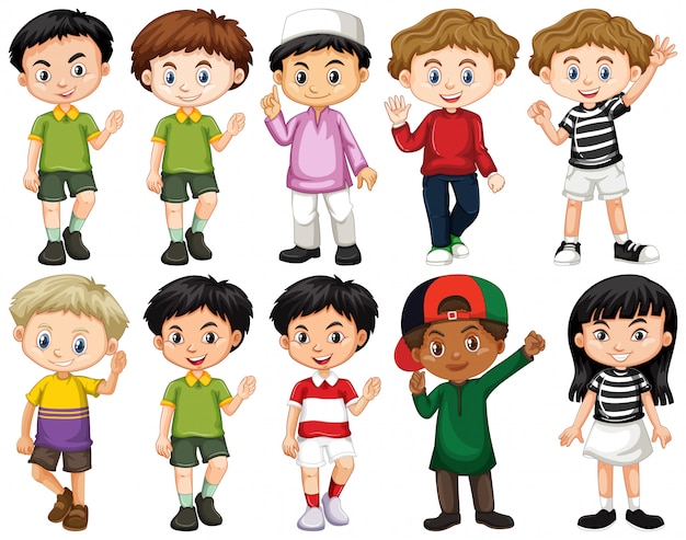 Ensemble d'enfants heureux, agitant la main
