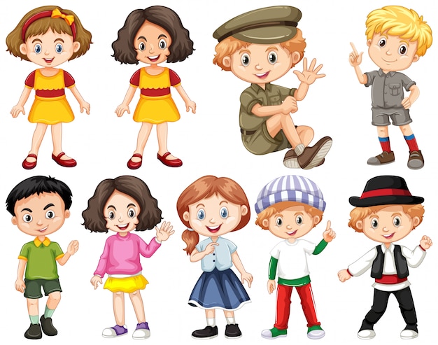 Ensemble d'enfants heureux faisant différentes actions