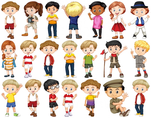 Ensemble d'enfants heureux faisant différentes actions