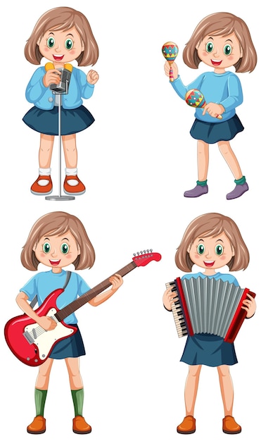 Vecteur gratuit ensemble d'enfants jouant d'un instrument de musique différent