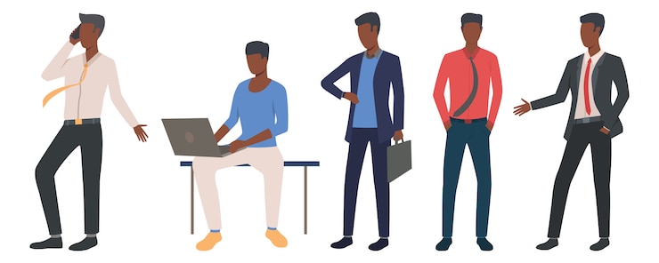 Vecteur gratuit ensemble d&#39;entrepreneurs noirs menant des affaires