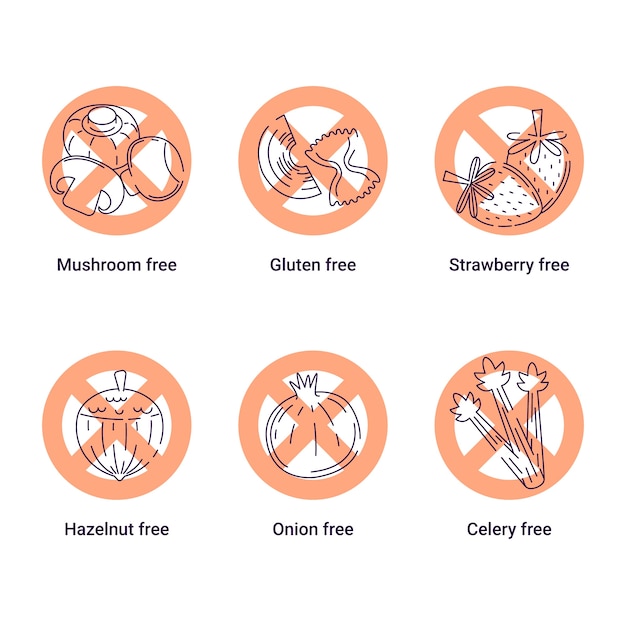 Vecteur gratuit ensemble d'étiquettes d'allergie alimentaire design plat