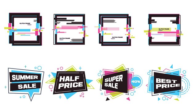 Ensemble d'étiquettes de chat abstraites colorées bannières de publicité et de promotion de remise vectorielle