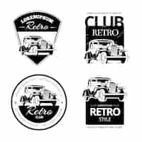 Vecteur gratuit ensemble d'étiquettes, d'emblèmes et de badges de vecteur de voiture de muscle classique. véhicule rétro, ancienne illustration de logo de transport automobile