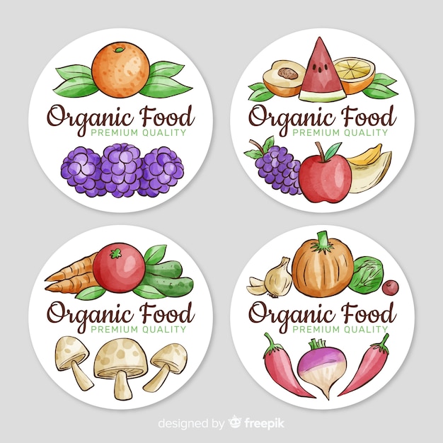 Vecteur gratuit ensemble d'étiquettes de fruits bio aquarelle