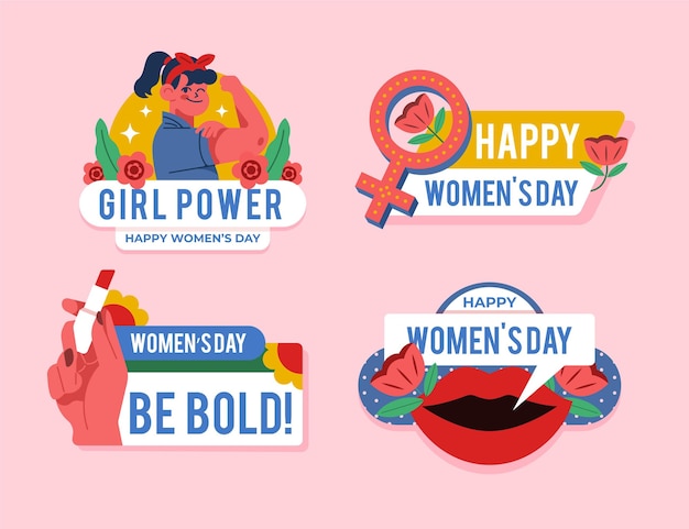 Vecteur gratuit ensemble d'étiquettes de la journée internationale de la femme