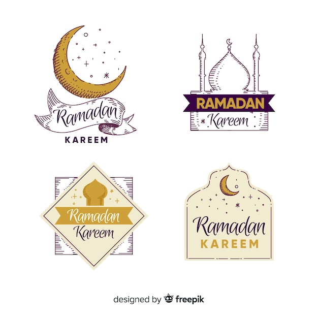 Vecteur gratuit ensemble d'étiquettes ramadan dessinés à la main