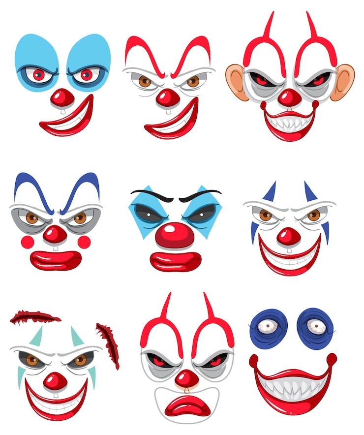 Vecteur gratuit ensemble d'expression faciale de clown