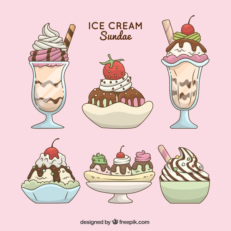 Vecteur gratuit ensemble fantastique de desserts d&#39;été avec de la glace