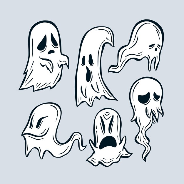 Ensemble de fantômes d'halloween de style dessiné à la main