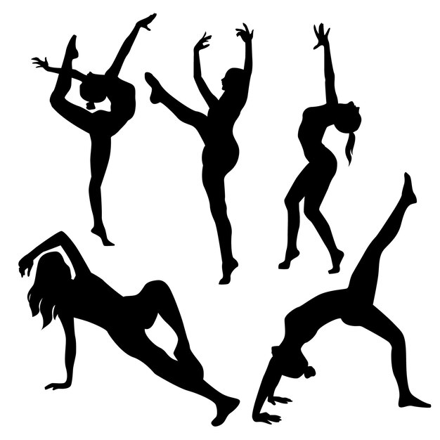 ensemble, de, femmes, danse, silhouettes