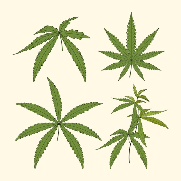 Vecteur gratuit ensemble de feuilles de cannabis aquarelle