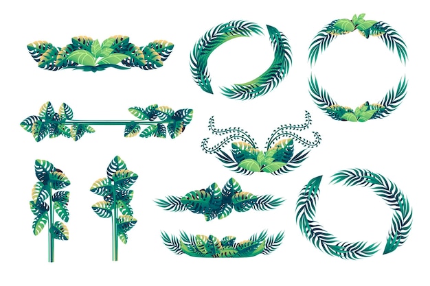Ensemble de feuilles tropicales design floral frame concept télévision vector illustration sur fond blanc.