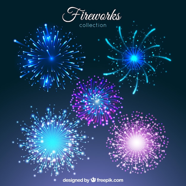 Vecteur gratuit ensemble de feux d'artifice coloré