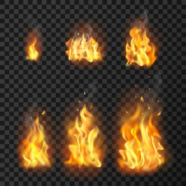 Ensemble de flammes de feu réaliste