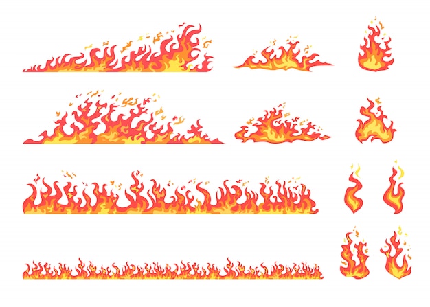 Ensemble de flammes rouges et jaunes