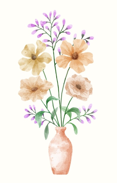 Un Ensemble De Fleurs Peintes à L'aquarelle Pour Accompagner Diverses Cartes Et Cartes De Vœux