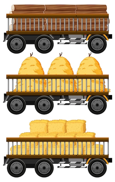 Vecteur gratuit ensemble de foin sur un chariot isolé sur blanc