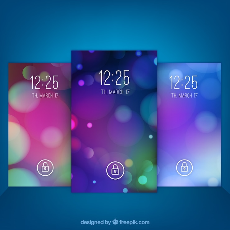 Vecteur gratuit ensemble de fonds d&#39;écran mobiles avec effet bokeh