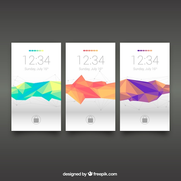 Vecteur gratuit ensemble de fonds d'écran mobiles polygonaux