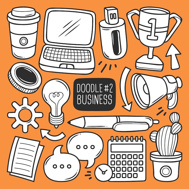 Vecteur gratuit ensemble de fournitures de bureau doodle