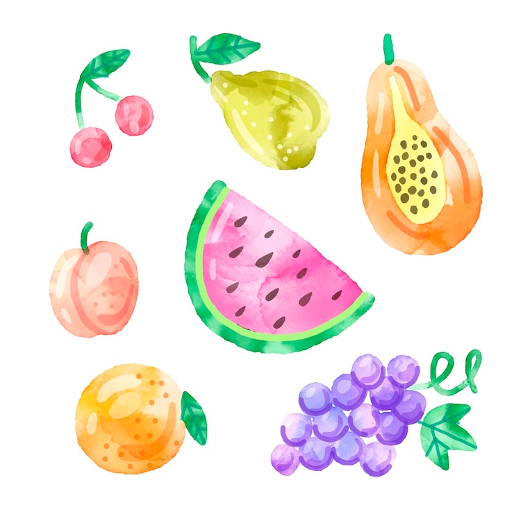 Vecteur gratuit ensemble de fruits aquarelle peinte à la main