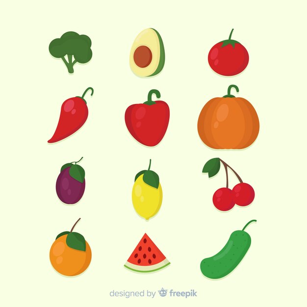 Ensemble de fruits et légumes plats