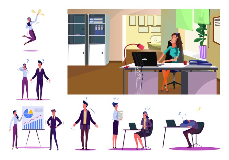 Vecteur gratuit ensemble de gens d'affaires pendant le travail