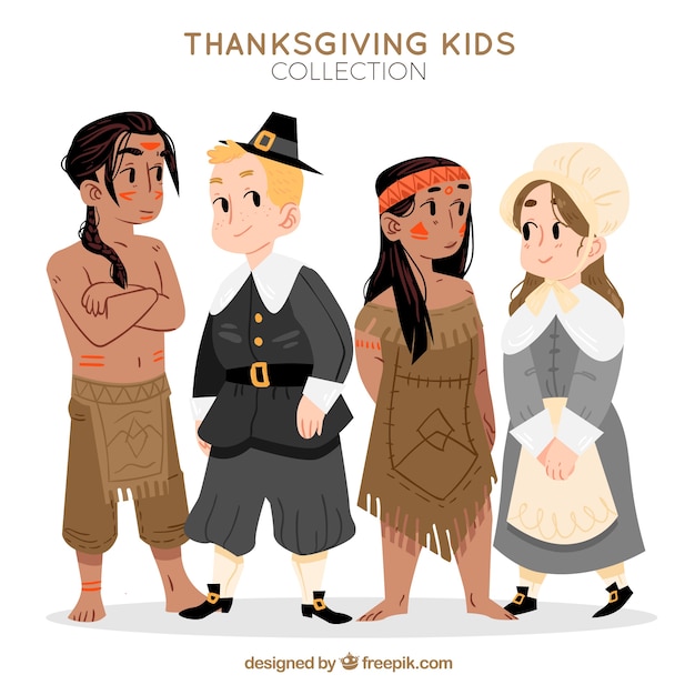 Vecteur gratuit ensemble de gentils personnages de thanksgiving