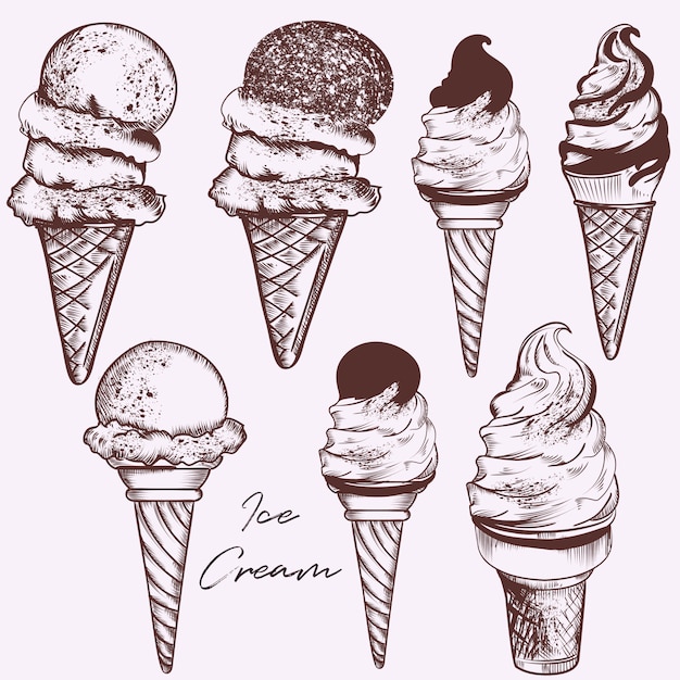 Ensemble De Glaces Dessinées à La Main