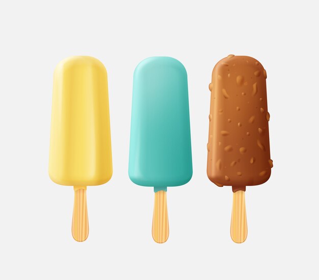 ensemble de glaces popsicle colorées avec différentes saveurs