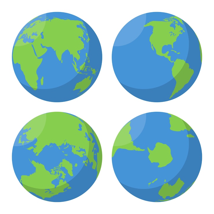 Vecteur gratuit ensemble de globes de terre plate.