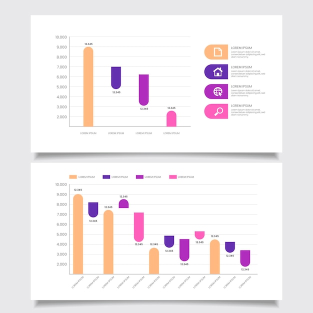 Vecteur gratuit ensemble de graphiques en cascade design plat