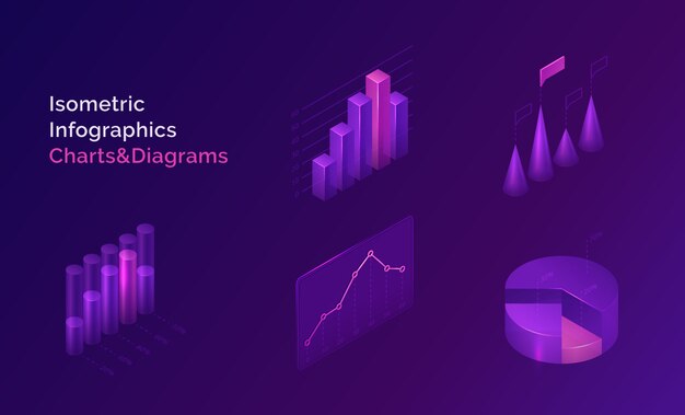 Ensemble de graphiques et diagrammes infographiques isométriques