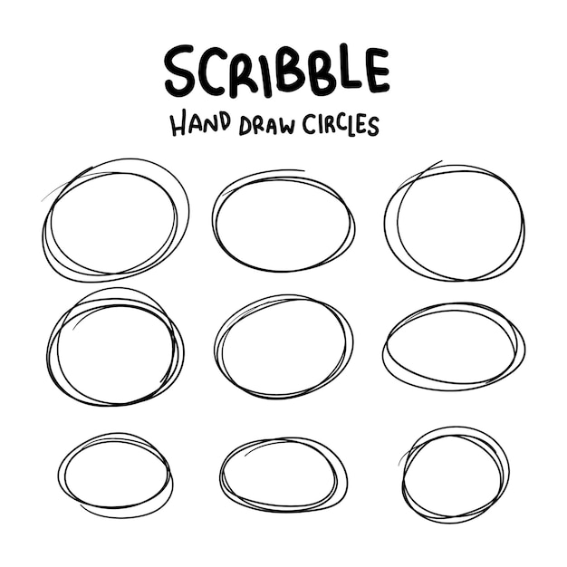 Vecteur gratuit ensemble de gribouillis circulaires doodle illustration d'élément dessiné main ligne noire
