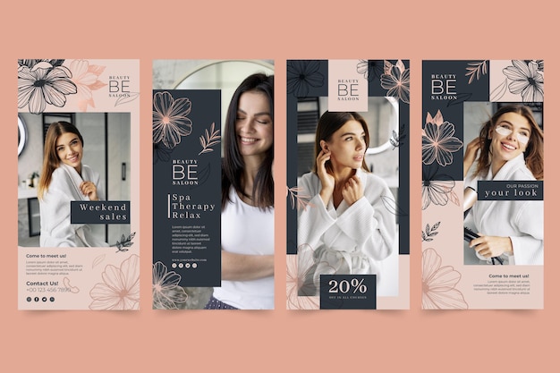 Ensemble d'histoires de salon de beauté