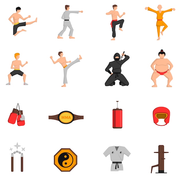 Vecteur gratuit ensemble d'icônes d'arts martiaux