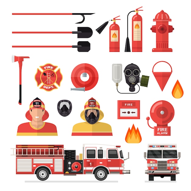 Vecteur gratuit ensemble d'icônes colorées isolé pompier